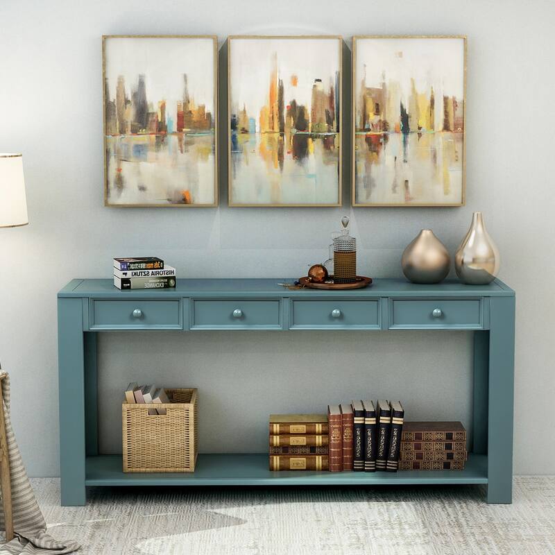 Modern Console Table/Sofa Table with Storage Drawers and Bottom Shelf for Entryway Hallway