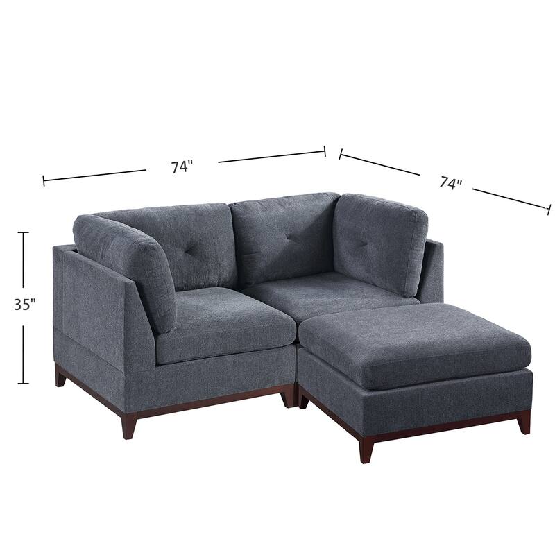 3 Piece Chenille Fabric Modular Corner Sofa and Ottoman Set
