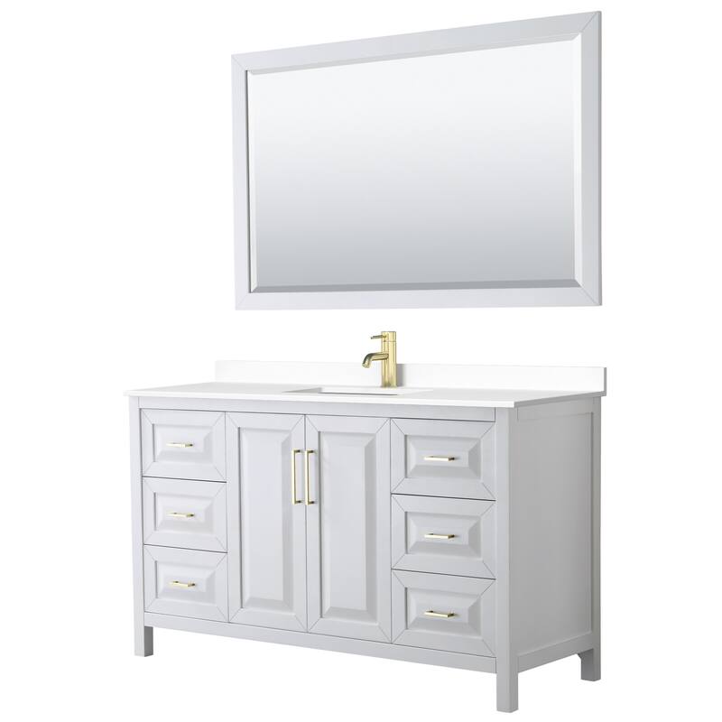Wyndham Collection Daria 60" Free Standing Single Basin Vanity Set - White / White Cultured Marble Top / Brushed Gold