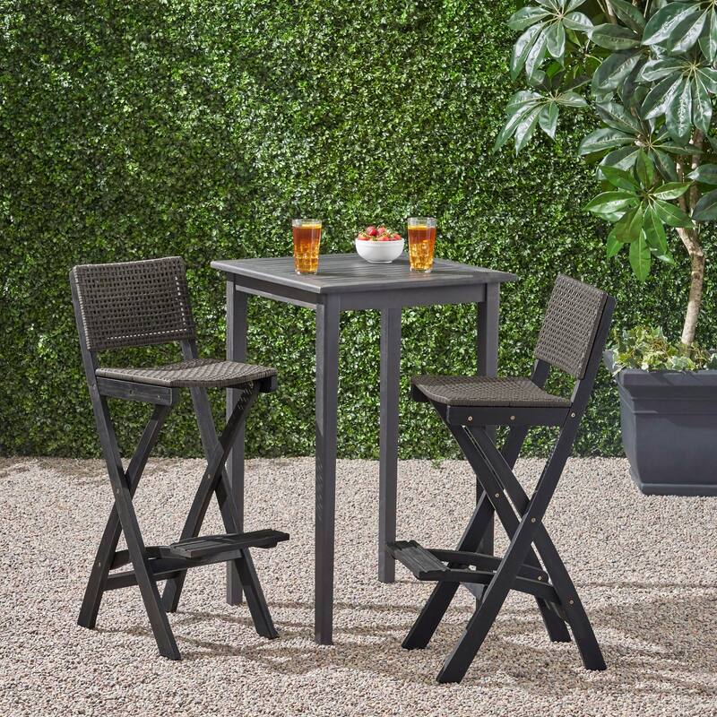 Polaris Outdoor 26" Square 3 Piece Wood and Wicker Bar Height Set by Christopher Knight Home