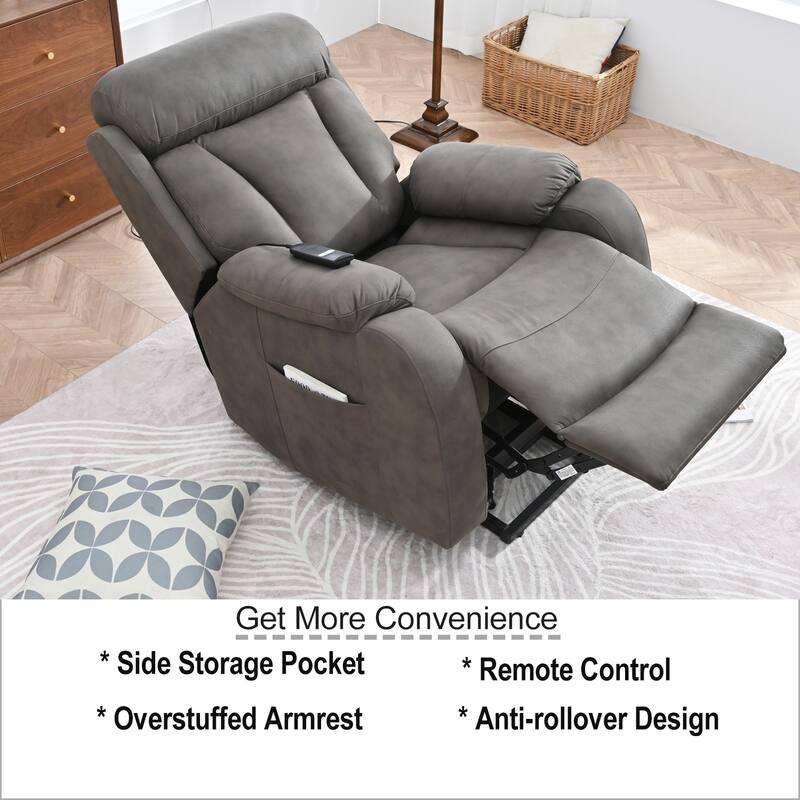 Grey Wide Seat Power Lift Recliner for Seniors with Remote Control, Side Pocket, and Adjustable Recline Options