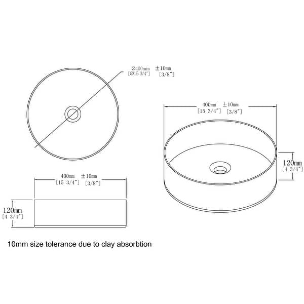 dimension image slide 6 of 8, BNK 16 inch White Ceramic Circular Vessel Bathroom Sink