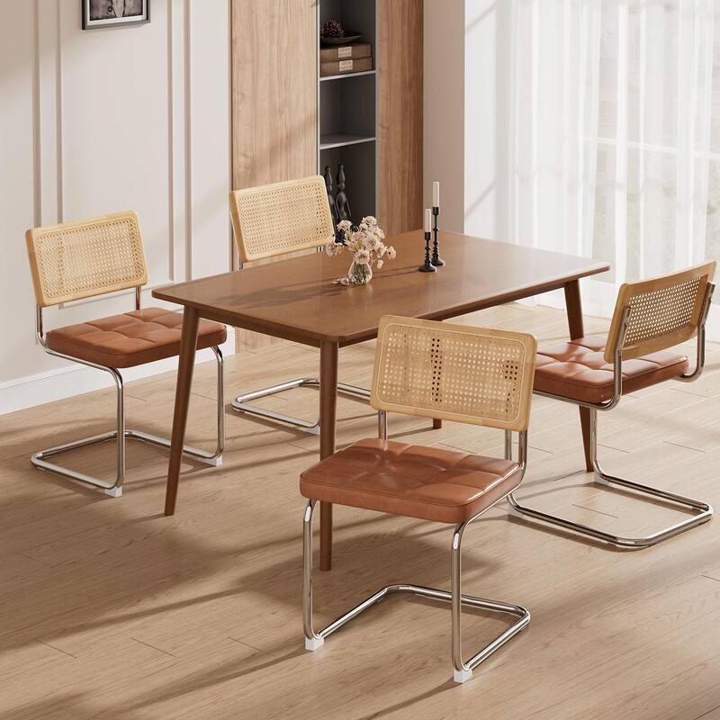 Mid-Century Modern Chairs Set - Faux Leather & Rattan