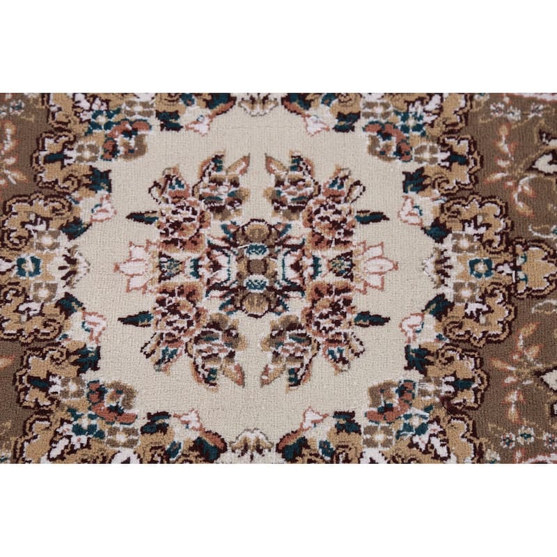 Burgundy Red Floral Aubusson Area Rug Machine Made Carpet - 6'6" x 9'10"