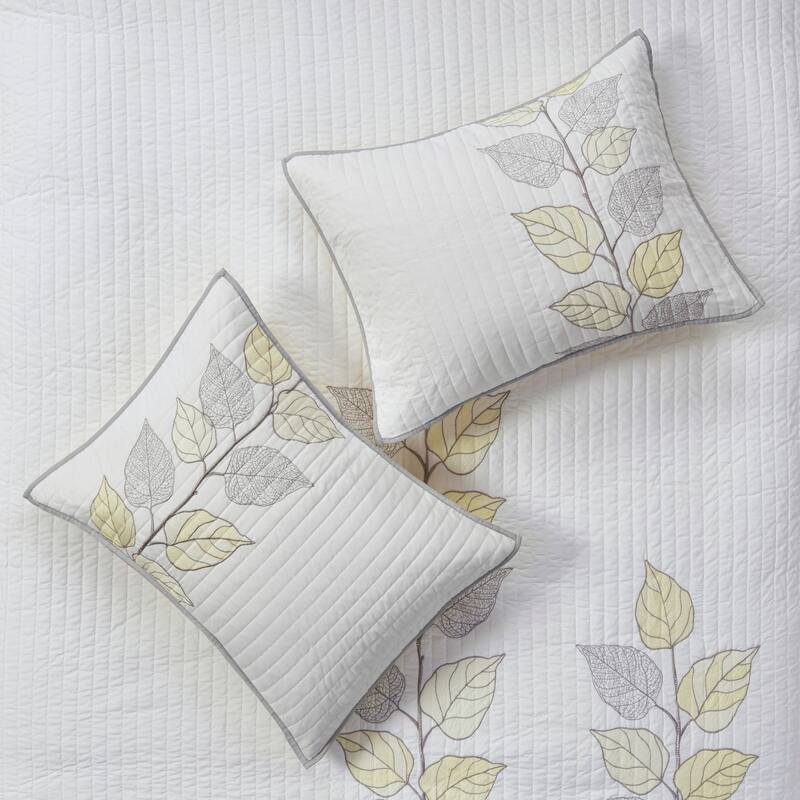 GDF Studio - Leaf Embroidered Reversible Quilt Set with Decorative Pillows