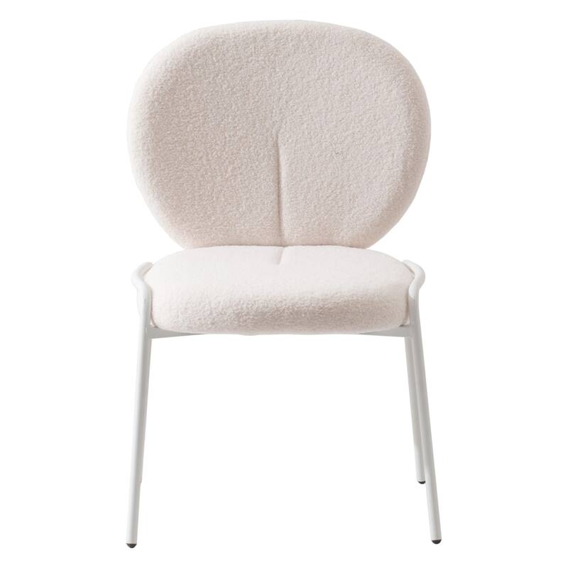 Celestial Modern Boucle Dining Chairs - Upholstered Accent Side Chairs with White Powder-Coated Iron Frame Set of 2