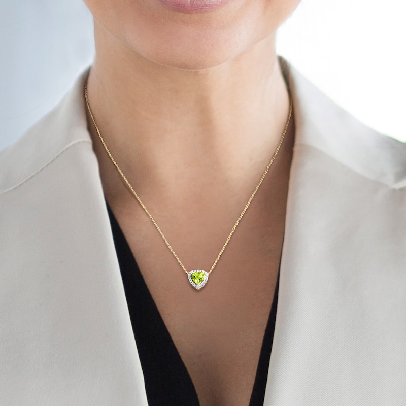 Miadora 10k Yellow Gold Peridot and White Topaz Halo Necklace