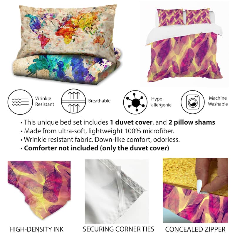 Designart 'Abstract Geometrical Sun and Moon With Leaf IV' Modern Duvet Cover Set