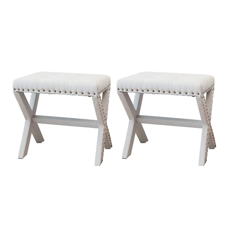 Modern Chic Vanity Stool X-Base Ottoman With Nailhead Trim (Set of 2)