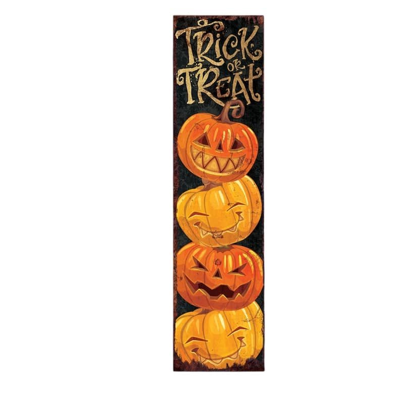 HomeRoots 36" Black And Orange Solid Wood Trick or Treat Halloween Pumpkin Porch Sign