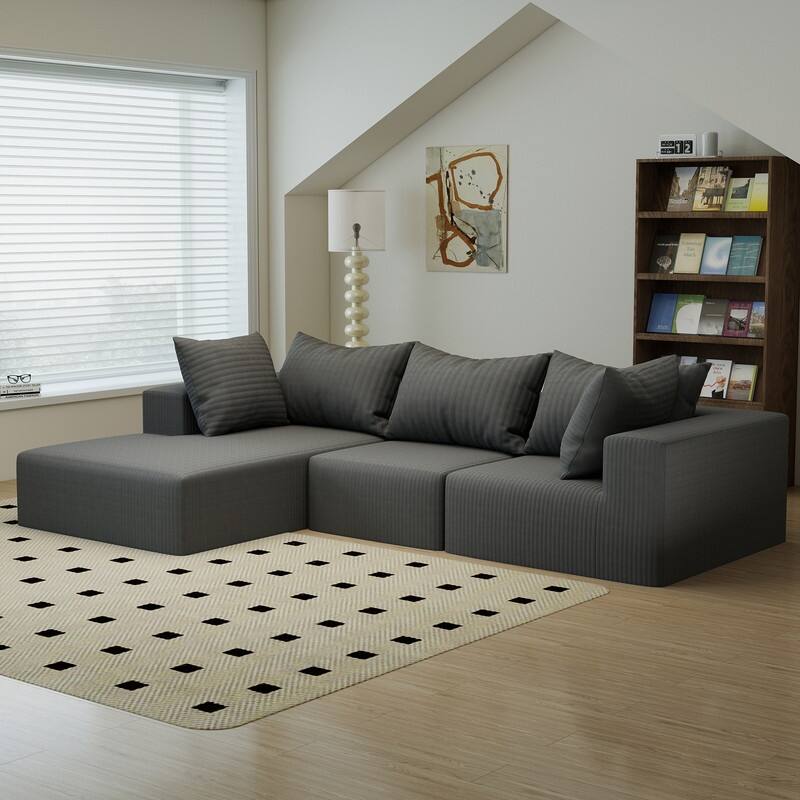 Velvet Sectional Sofa with 5 Pillows Modular L-Shape Sofa