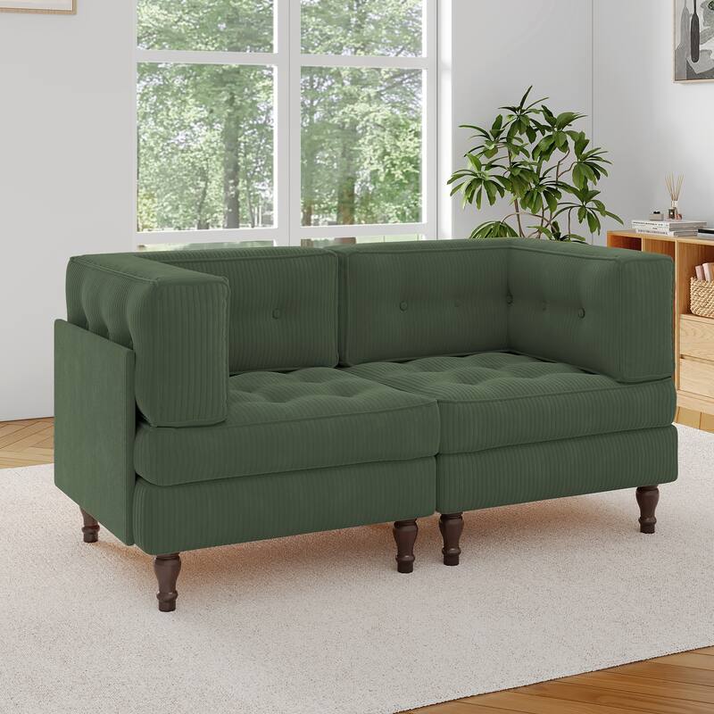 Modular Corduroy Corner Sectional Sofa Couch Set with Tufted Cushion - Green