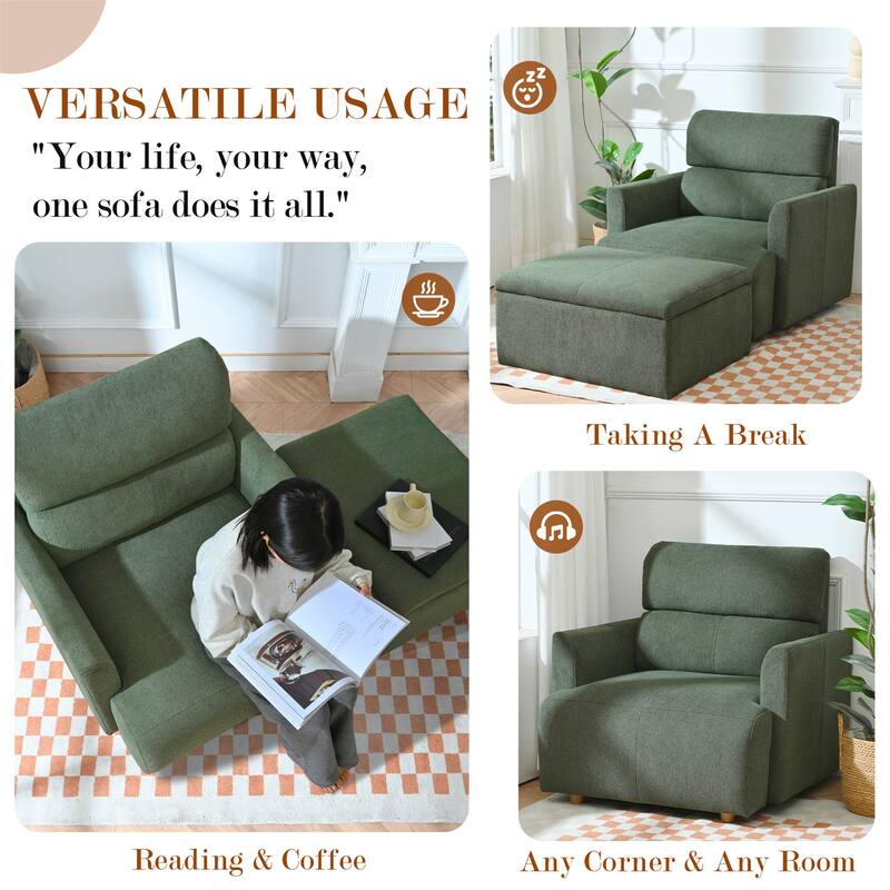 Oversized Chair w/Storage Ottoman, Wide Accent Armchair Chair, Modern Lounge Chair, Upholstered Mid-Century Reading Chair