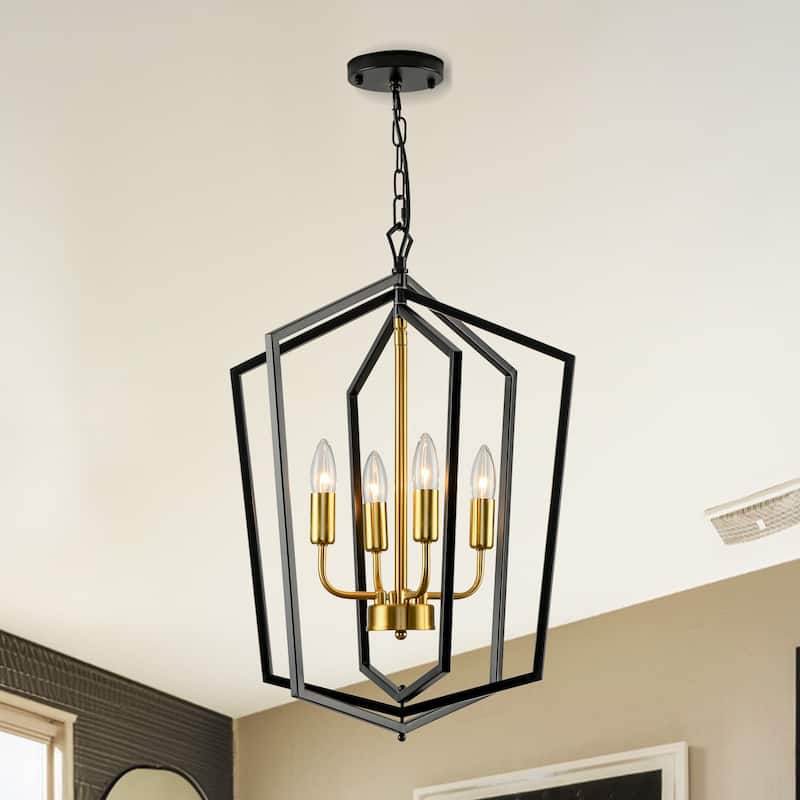 4-Lights Lantern Metal Chandeliers - black&gold