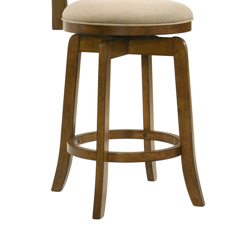 Wren Modern Farmhouse Swivel Wood Counter Height Kitchen Bar Stool in Sepia Brown Finish withUpholstered Seat