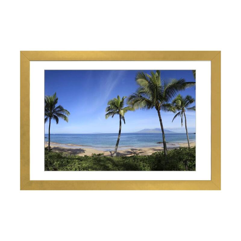 iCanvas "Palm Tree Lined Beach, Maui, Hawaii, USA" by Panoramic Images - Gold - 24x32x1