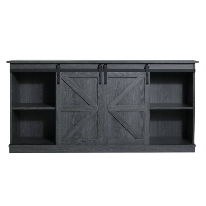 Farmhouse Wood TV Stand with Sliding Barn Door