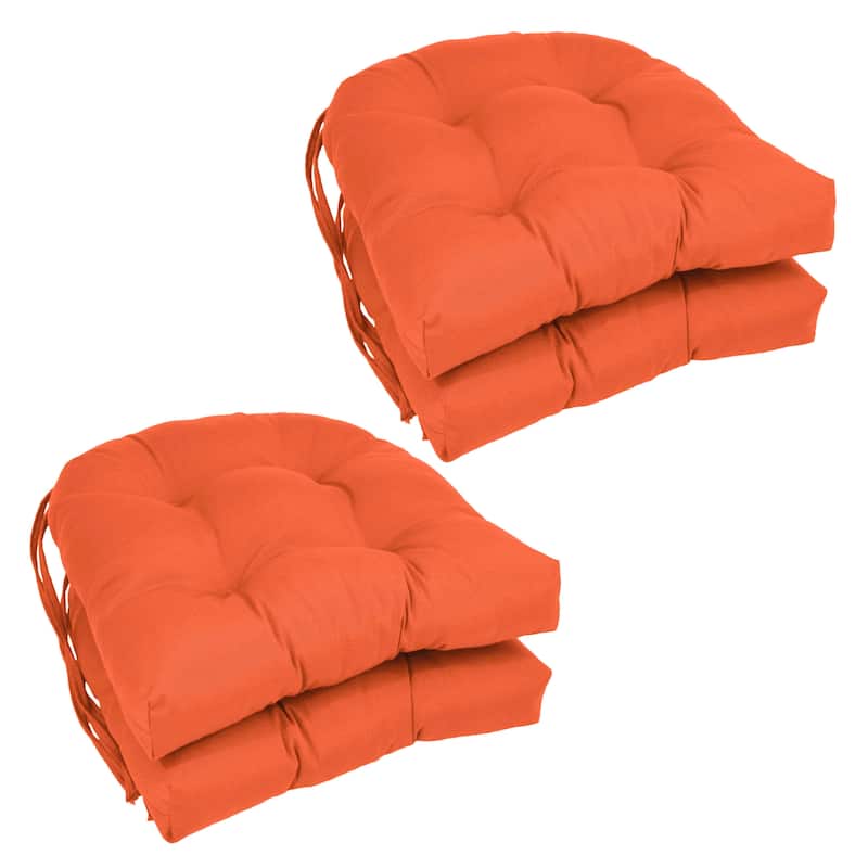 16-inch U-Shaped Indoor Twill Chair Cushions (Set of 2, 4, or 6) - 16" x 16" - Set of 4 - Tangerine Dream