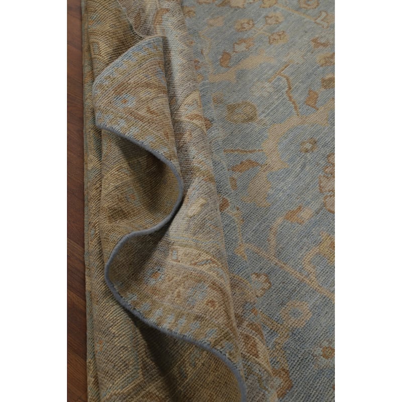 Hand Knotted Oriental 100% Wool Carpet Transitional All-Over Navy Blue & Blues Oushak Area Rug - 11' 11'' X 8' 11''