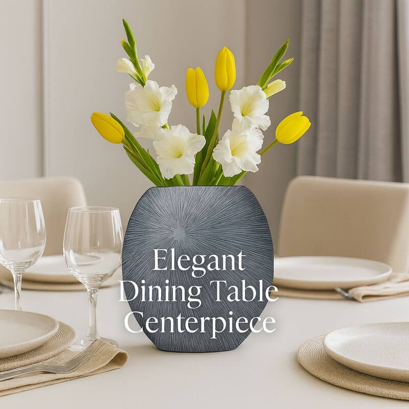 Aria Home Gray Oval Polyresin Vase Modern Sculptural Home Decor Accent