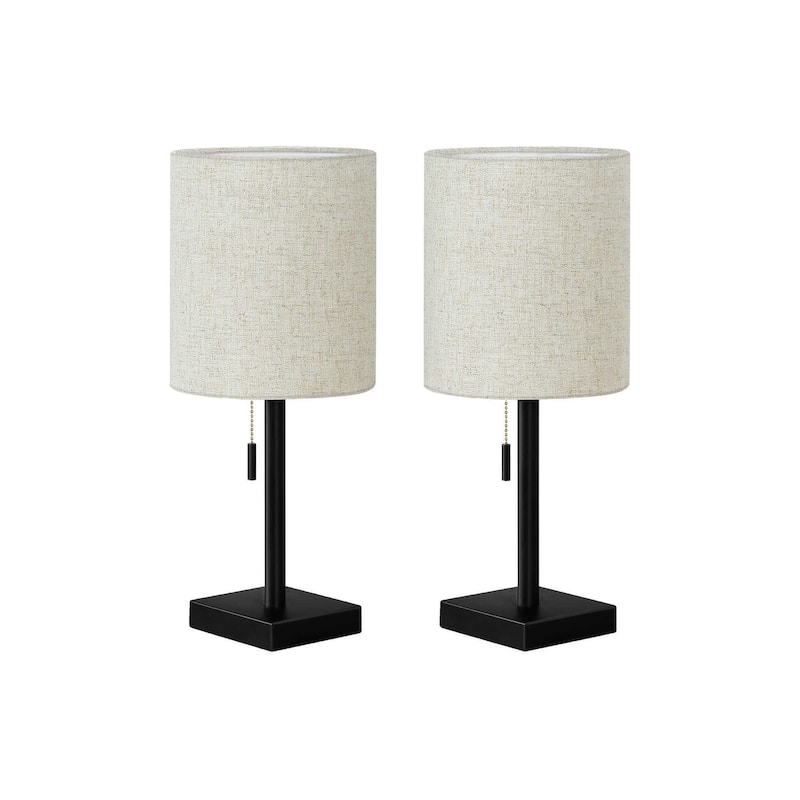 Set of 2 Table Lamps with USB Port and Drum Shade Contemporary Design