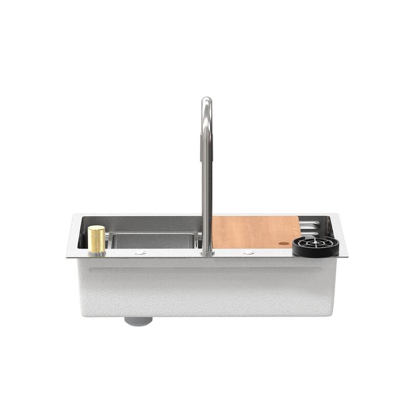 Kitchen Drop In Waterfall Sink Workstation Pull Out Faucet 2 Sizes