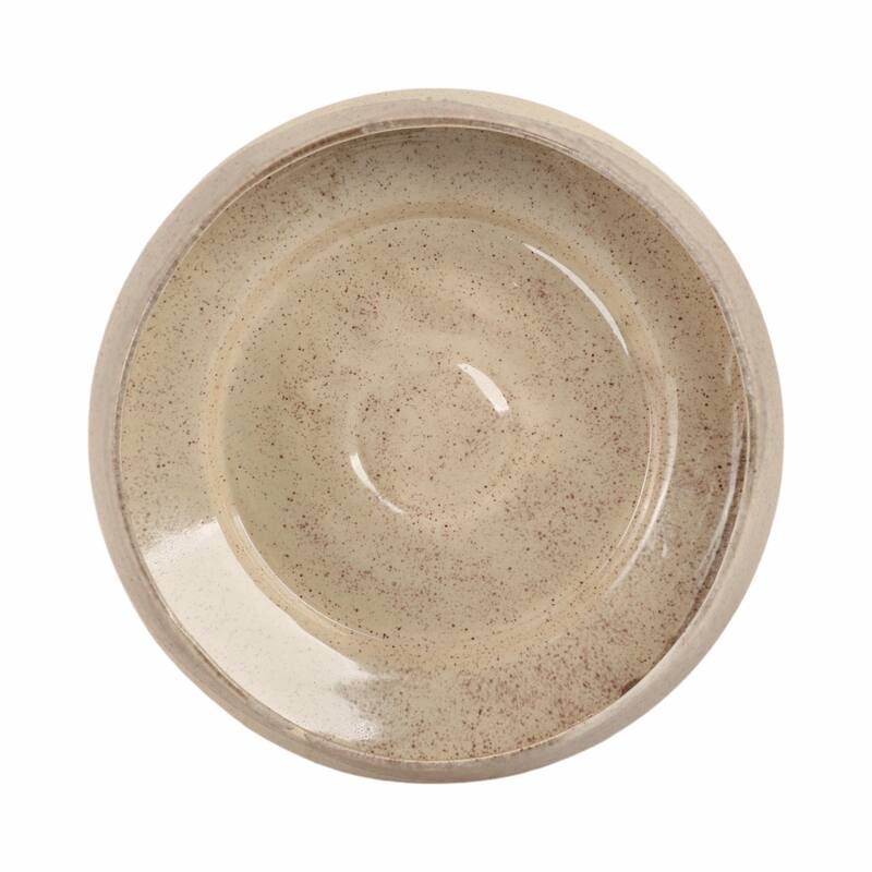 Decorative Round Glazed Pottery Bowl - 15", Brown - 15.0"