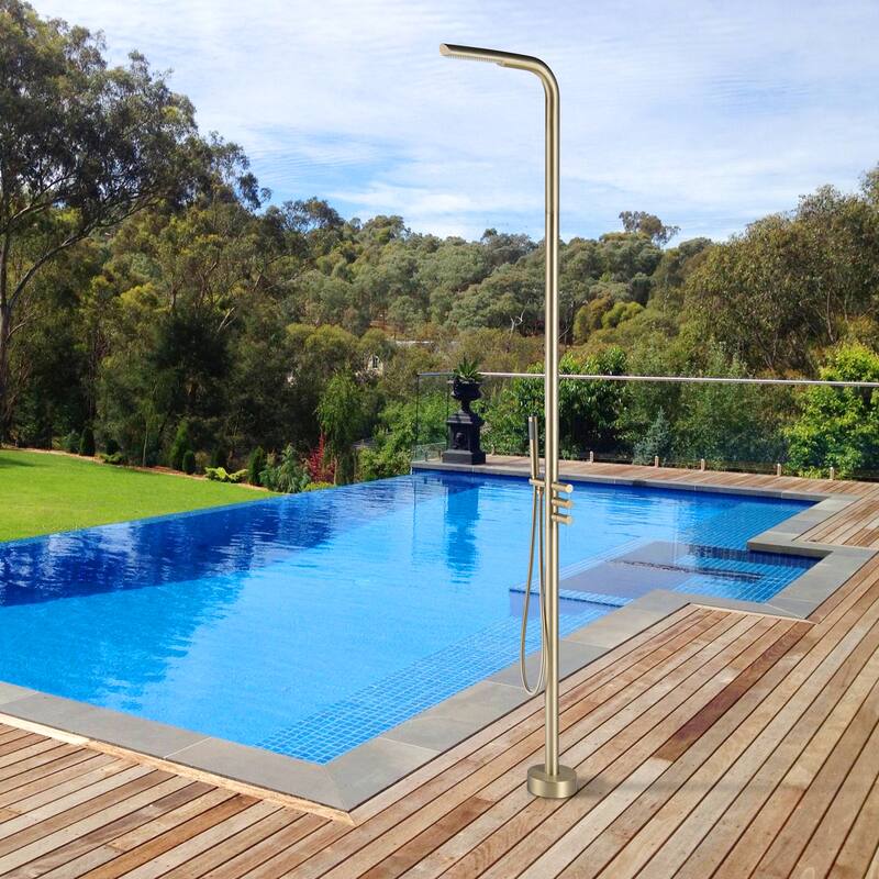Rbrohant Freestanding Stainless Steel + Brass Outdoor Shower