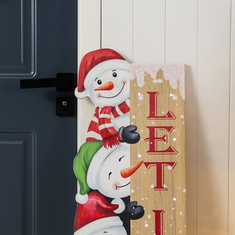 Glitzhome 41.75"H Wooden Christmas Snowman Lighting Porch Decor - Multi
