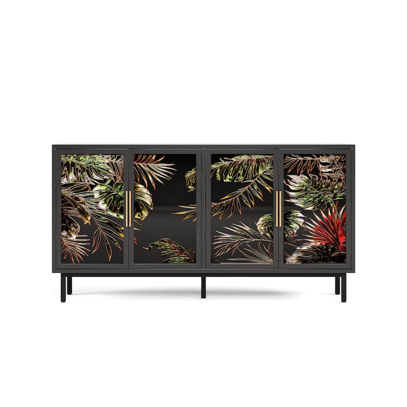 60.3" 4-Door Buffet Sideboard Cabinet, Glazed Art Storage Console