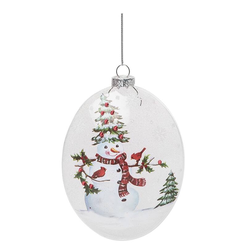 Transpac Glass 5.88 in. Multicolored Christmas Snowman with Tree Ornament