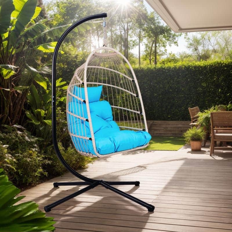 Hanging Egg Chair with Stand - Patio Swing Seat, Space-Saving Design