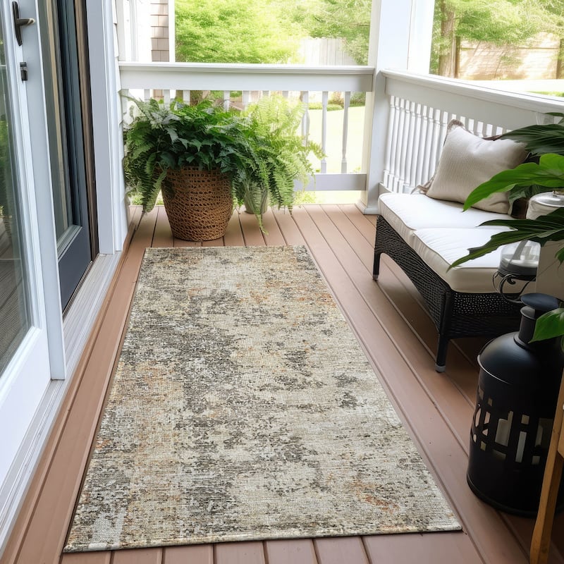 Machine Washable Indoor/ Outdoor Abstract Contemporary Chantille Rug