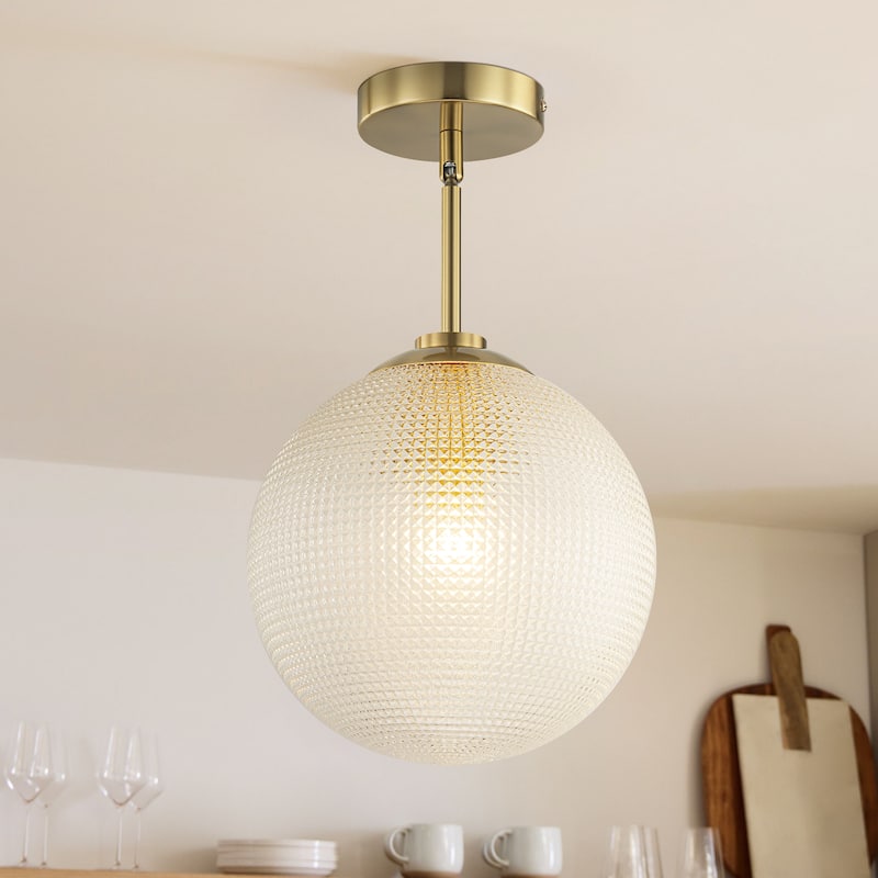 1-Light Modern Black/Gold Grid Textured Glass Pendant Kitchen Island Lights