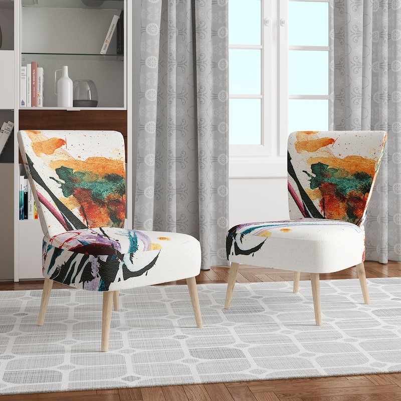 Designart "Abstract Orange Flowers" Upholstered Traditional Accent Chair - Arm Chair