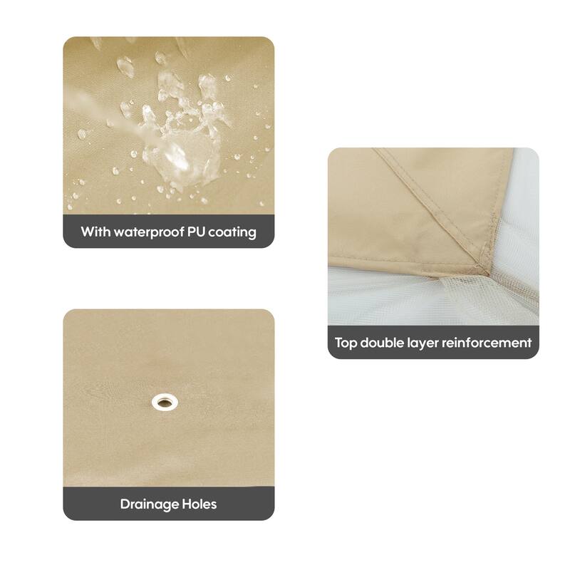 10x10 Ft Double Tiered Gazebo Replacement Canopy with Wavy Border, UV Protection & Mosquito Net - Tan