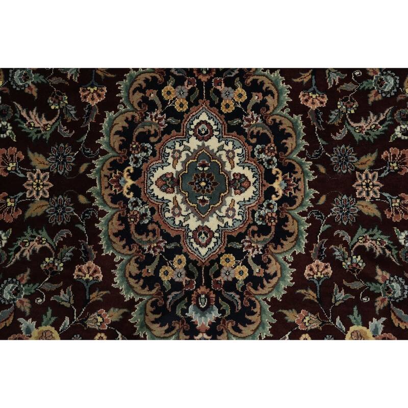 Hand Knotted Oriental 100% Wool Carpet Traditional Floral Red Kashan Area Rug - 9' 3'' X 5' 10''
