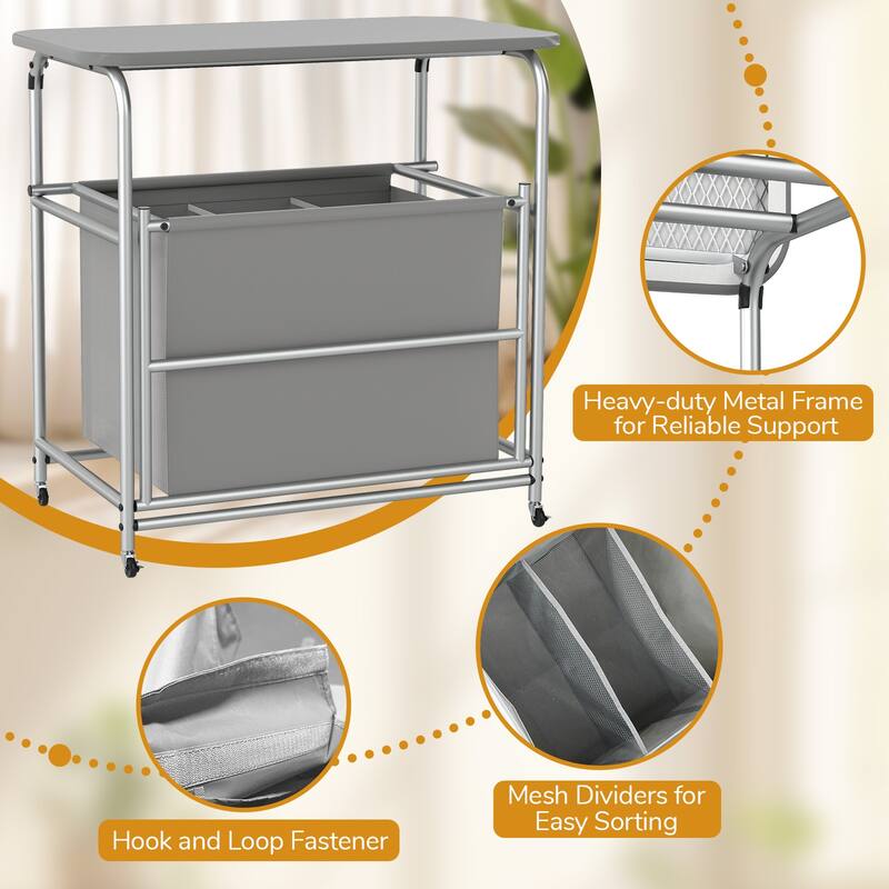 Gymax 3-Section Laundry Sorter w/ Foldable Ironing Board w/ 3