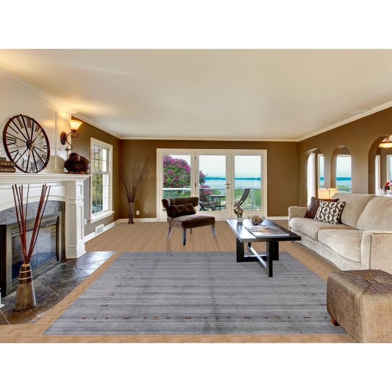 Hand Knotted Oriental 100% Wool Carpet Tribal Animal Pictorial Navy Blue & Blues Gabbeh Area Rug - 9' 8'' X 8' 2''