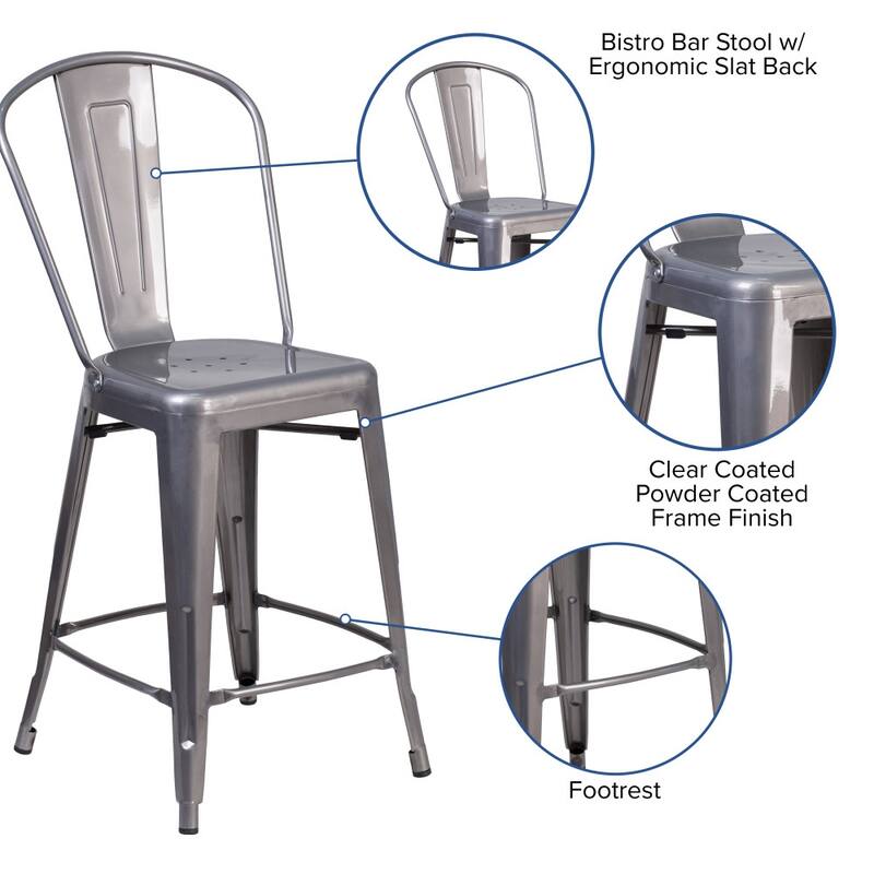 24" High Clear Coated Indoor Counter Height Stool with Back - 17.75"W x 22"D x 40.5"H - 17.75"W x 22"D x 40.5"H
