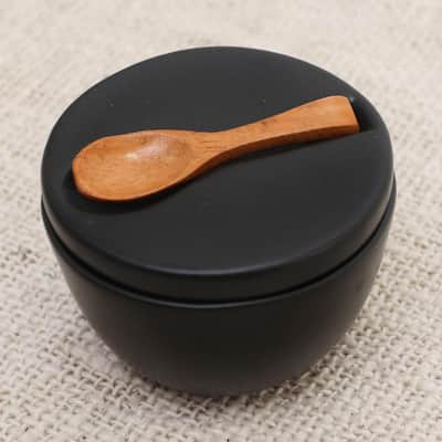 Novica Handmade Midnight Meal Ceramic And Teak Wood Condiment Set (3 Pcs)