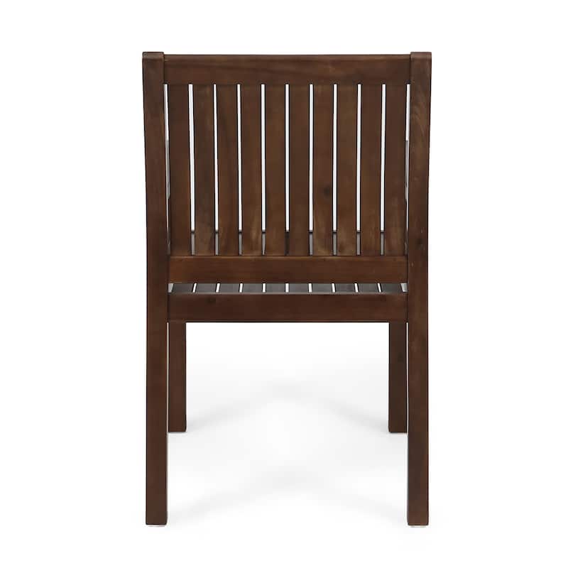 Acacia Wood Dining Chairs Set of 2 Dark Brown Rustic Outdoor Patio Furniture