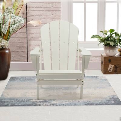Outdoor Folding Solid HDPE Adirondack Chair for Backyard, Lawn, Patio, Garden All-Weather Use in White