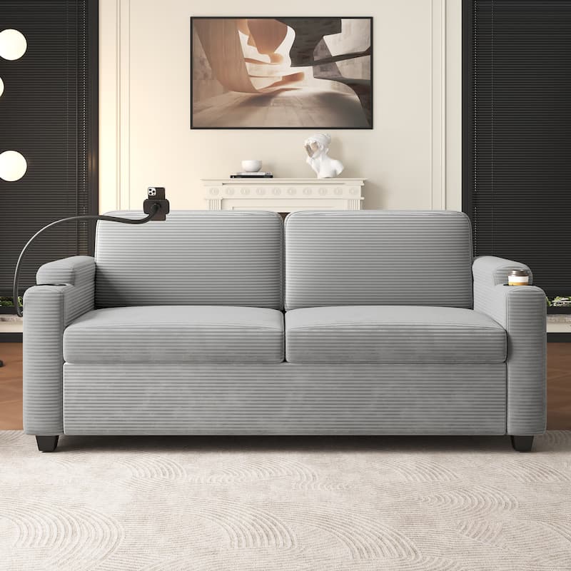 GDFStudio Emily Multifunctional Convertible Corduroy Sleeper Sofa for Small Spaces - Grey