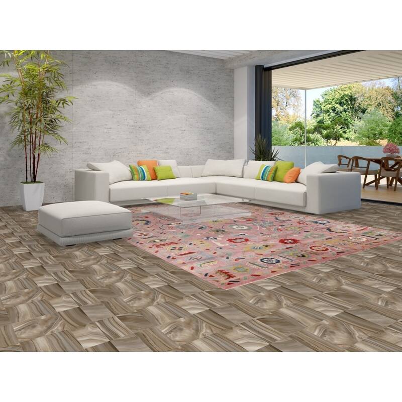 Transtional Oushak Style Area Rug Handmade Wool Carpet - 9'0"x 11'10"
