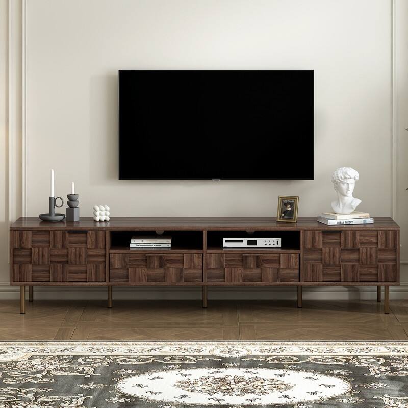 Mid Century TV Stand with 2 Drawers, Media Console Table for TVs up to 85'' - Dark Brown