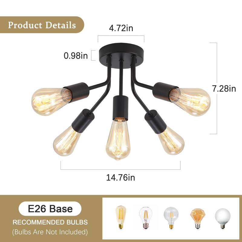 5-Light Semi Flush Mount Chandelier for Hallway Entryway Dining Room