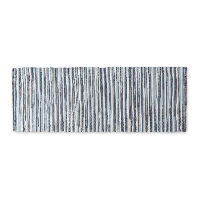 Stonewash Blue Slim Stripe Cotton Chindi Rug 2Ft 3Inx6Ft