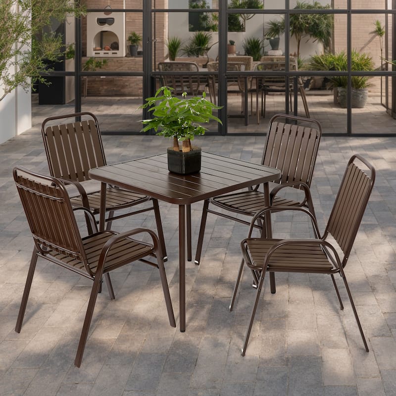 5 Piece Patio Furniture Set, All Weather Outdoor Steel Dining Table and Chair Set