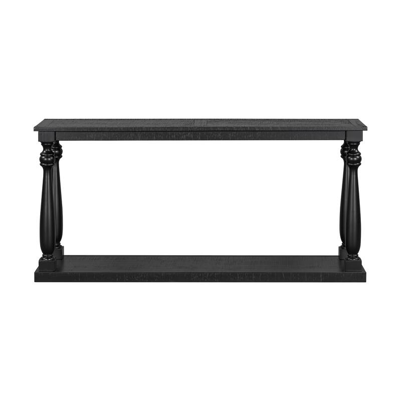 Vintage Wood Grain Console Table with Bottom Shelf and Vase Legs, 63" Narrow Long Entryway Table Living Room Side Table